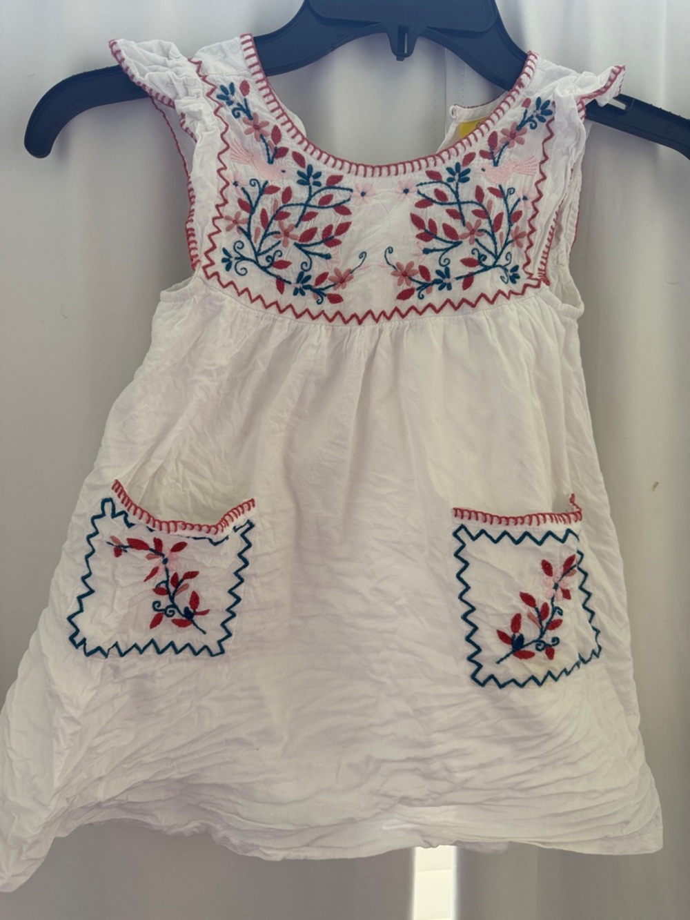 Roller Rabbit White Sleeveless Dress with Red & Blue Embroidery